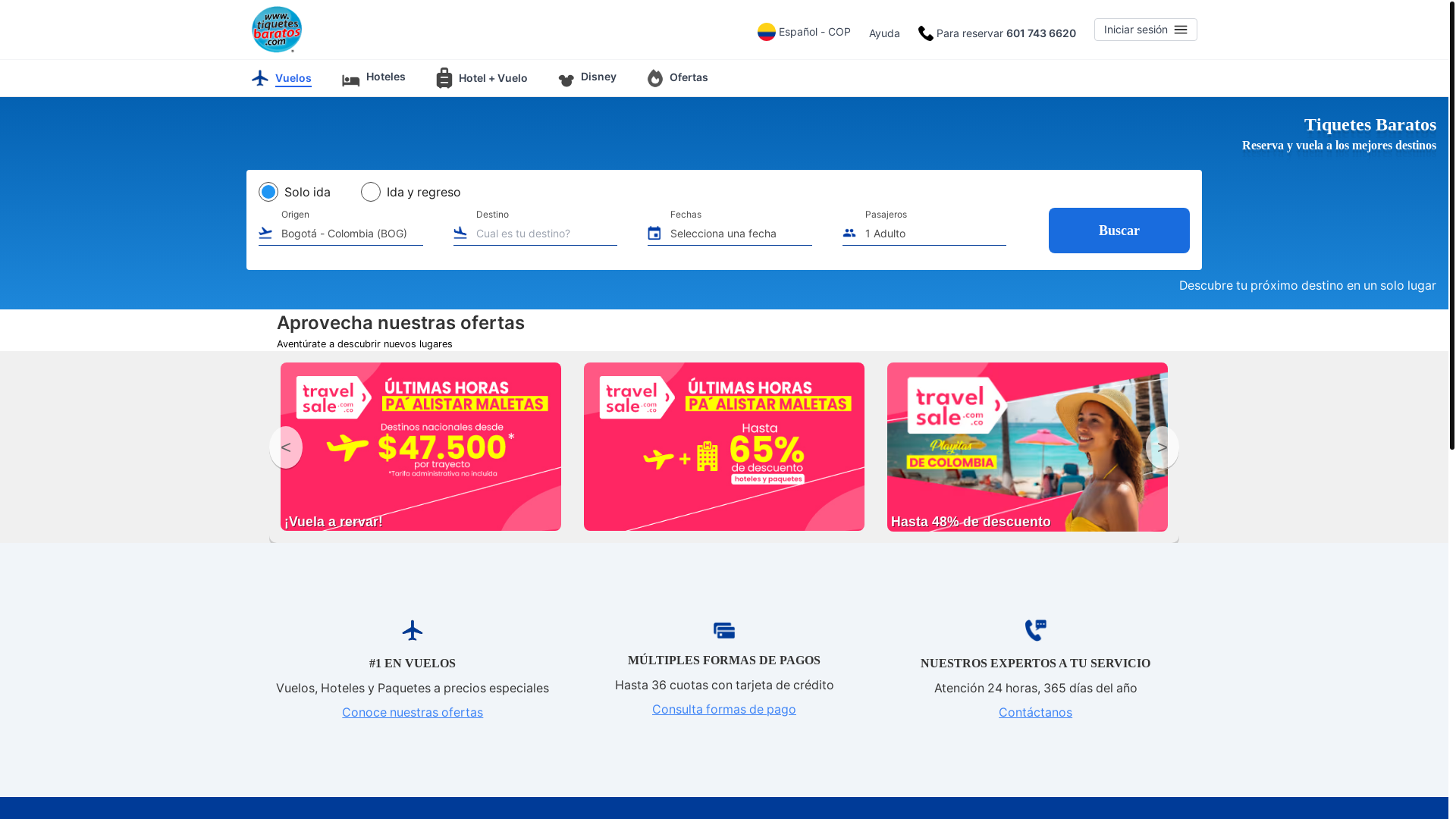 website screenshot of https://tiquetesbaratospromo.shop/