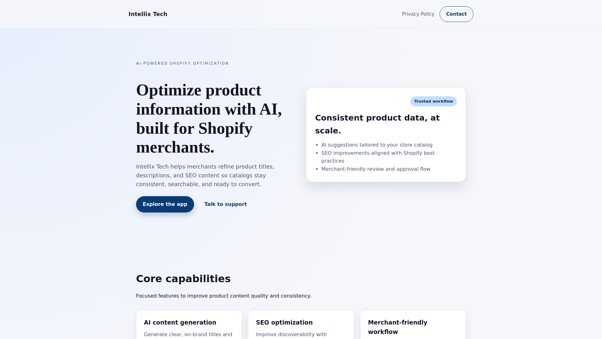 website screenshot of https://intellix-tech.com