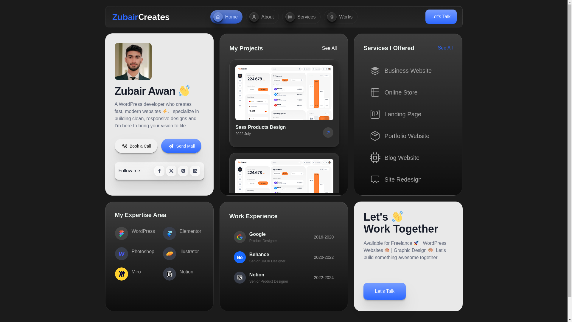 website screenshot of https://zubaircreates.site/