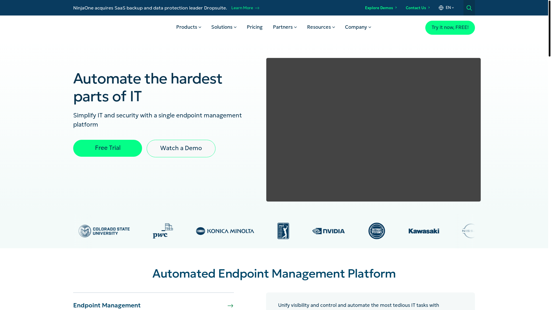 website screenshot of https://ninjarmm.com/