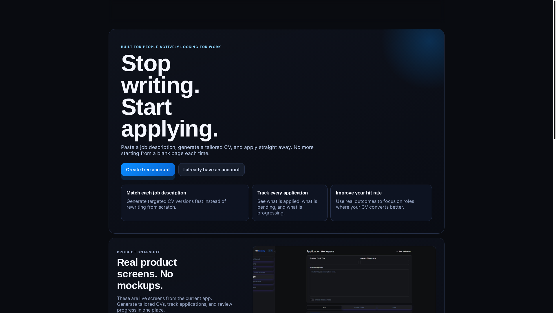 website screenshot of https://cvfoundry.io/