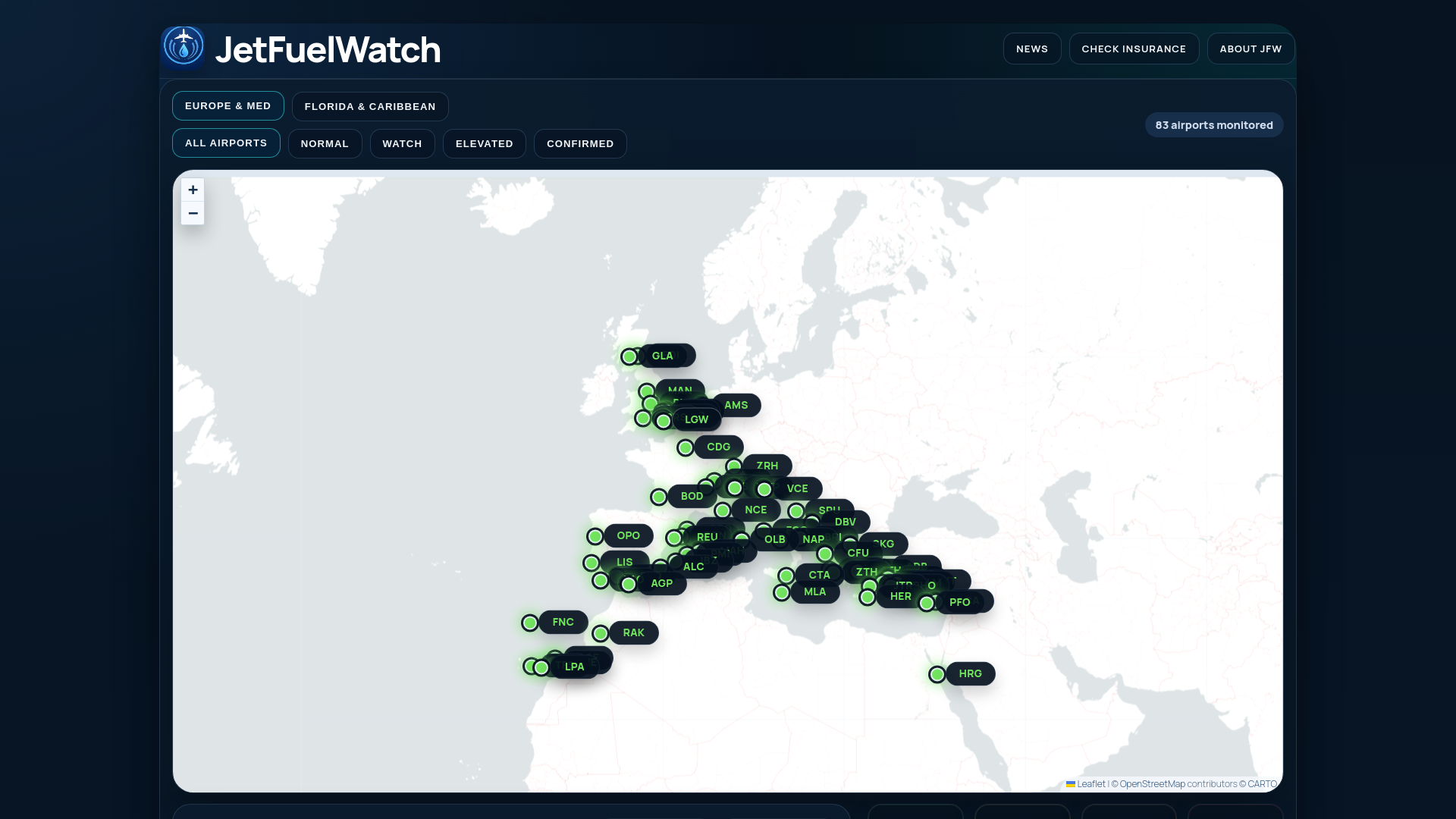 website screenshot of https://jetfuelwatch.com/