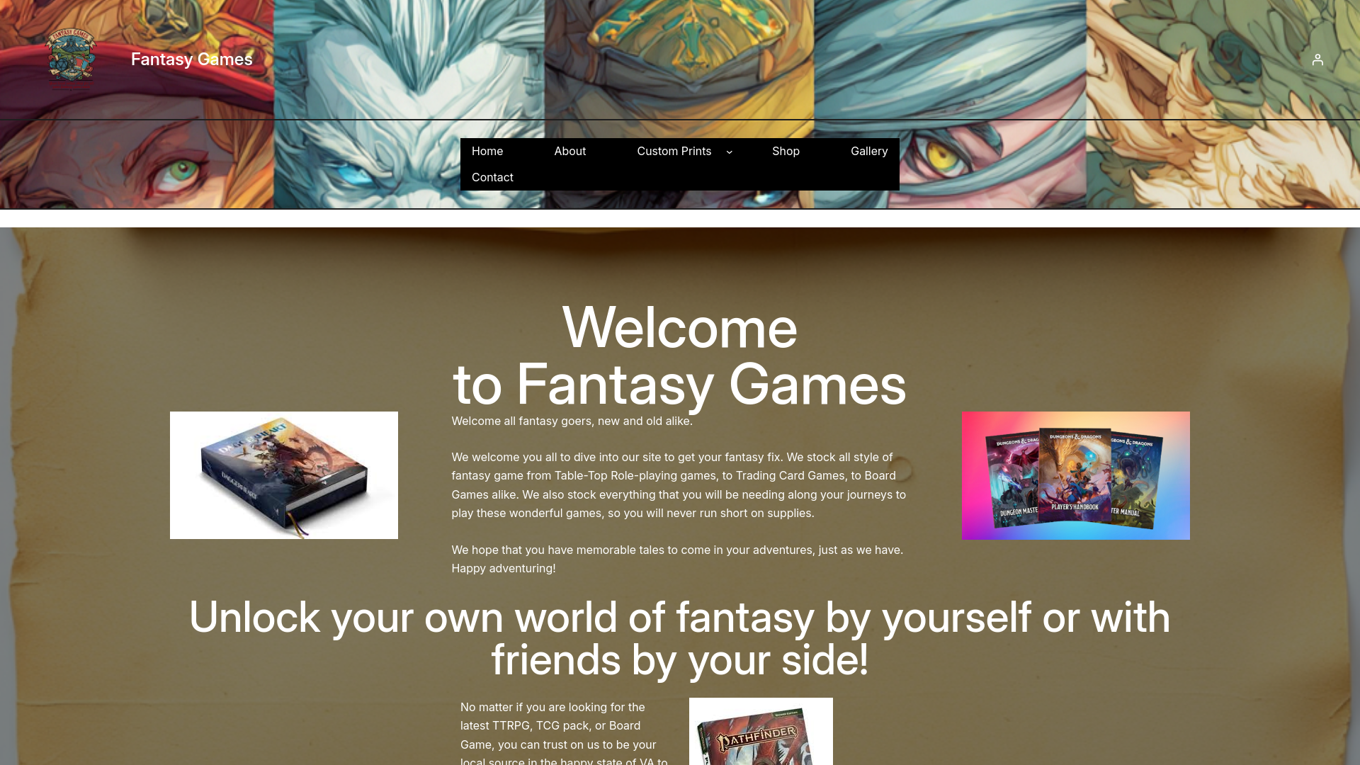 website screenshot of https://fantasy-games.store