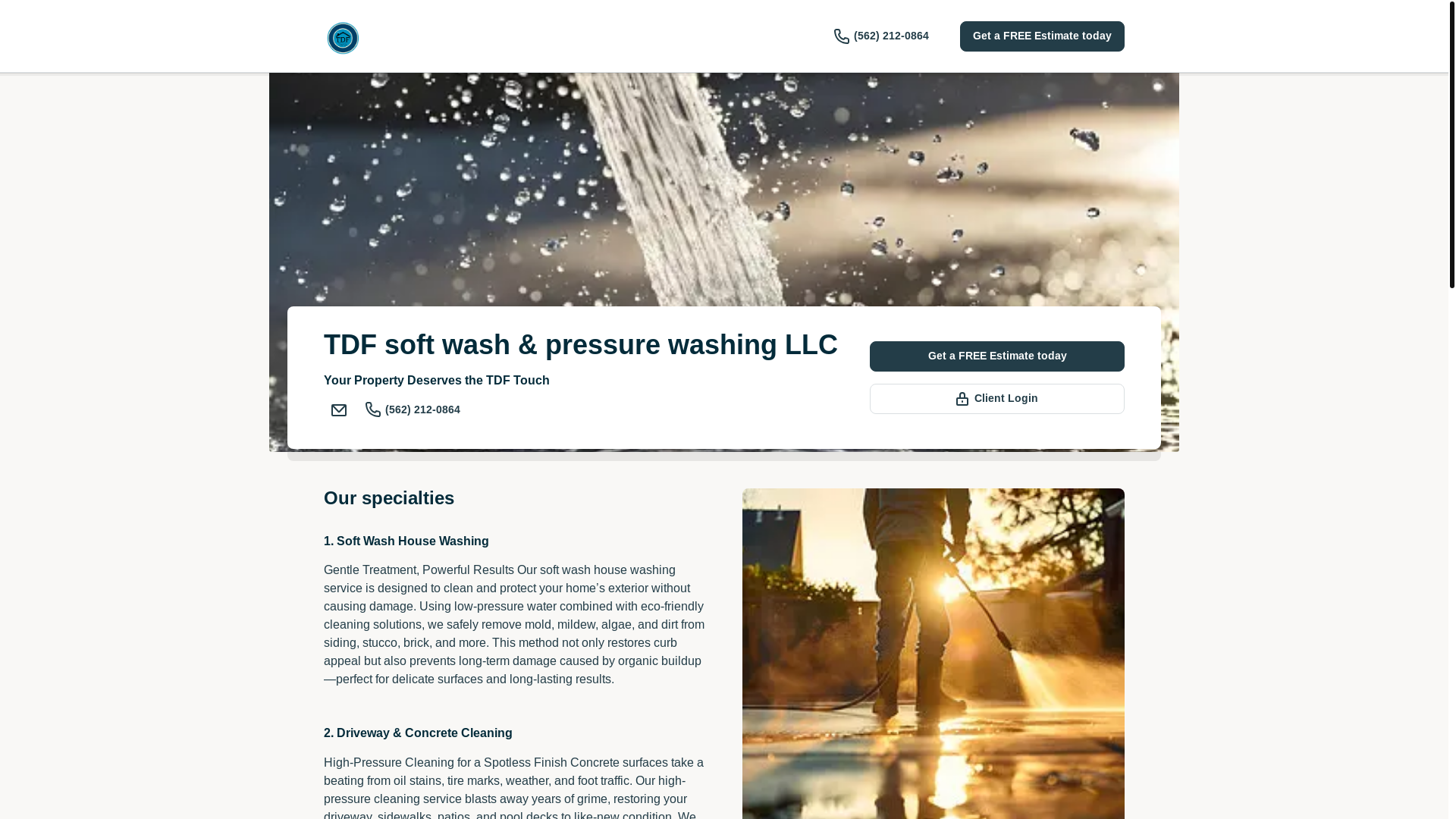 website screenshot of https://tdfsoftwashandpressurewashing.com/