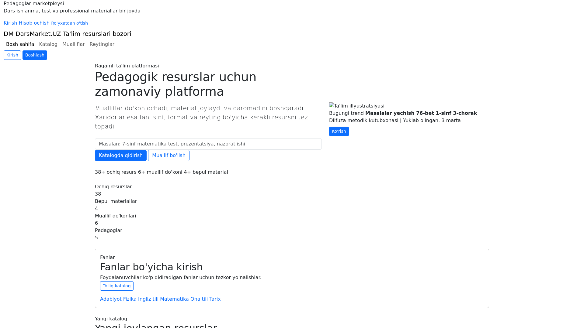 website screenshot of https://darsmarket.uz/