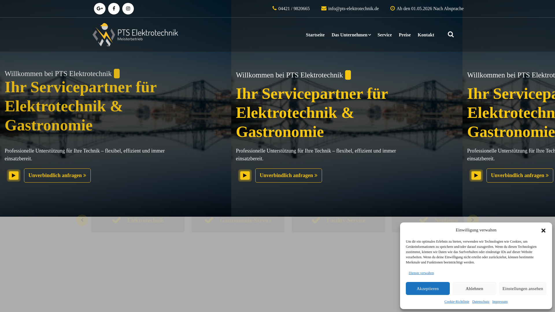 website screenshot of https://pts-elektrotechnik.de/