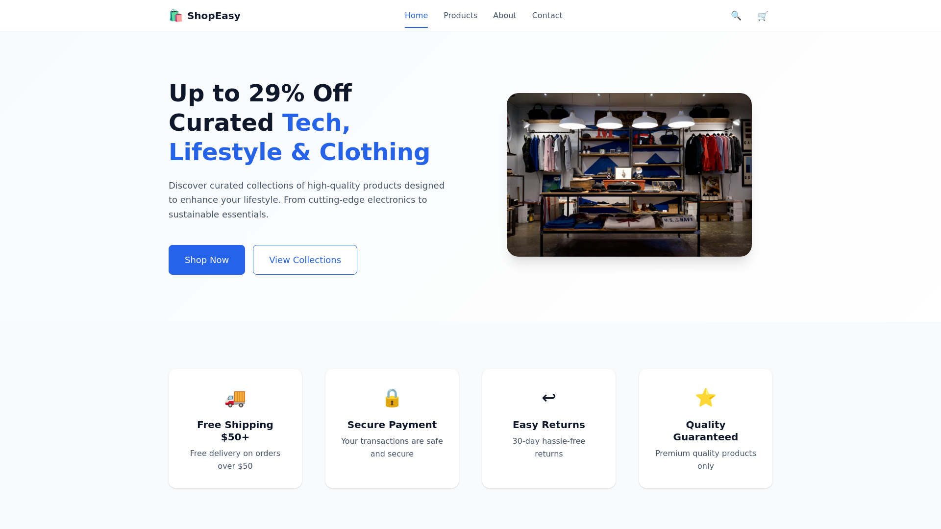 website screenshot of https://shopeasy-ecommerce.pages.dev/