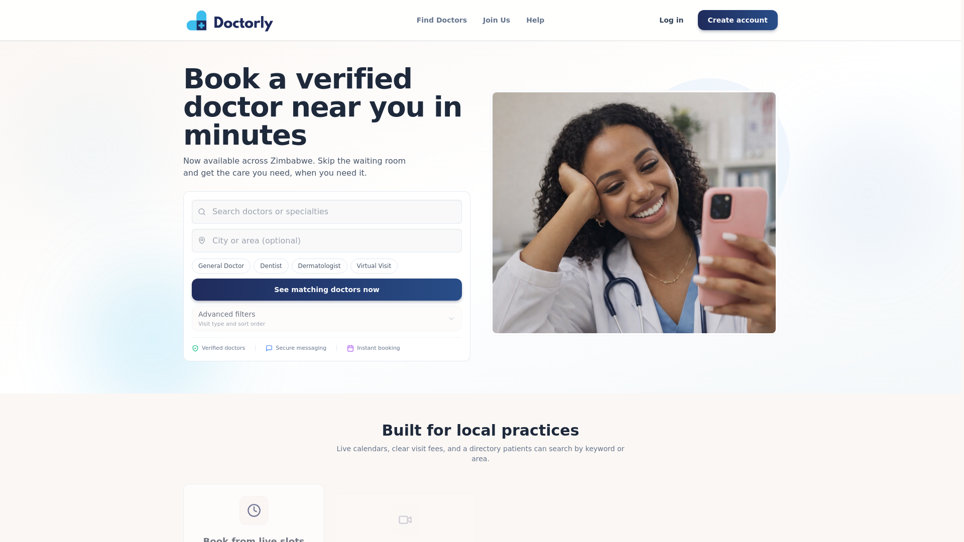 website screenshot of https://doctorly-etr.pages.dev/