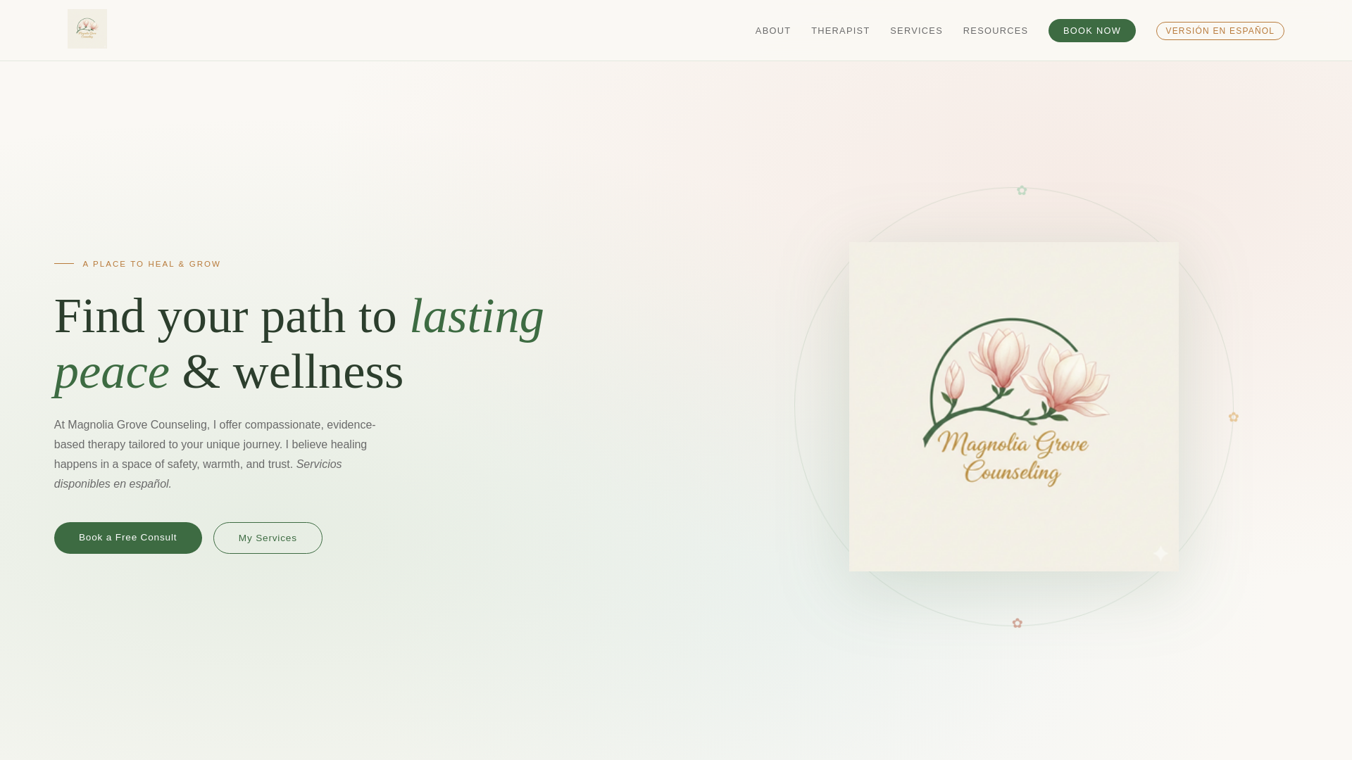 website screenshot of https://magnoliagrovecounseling.net/