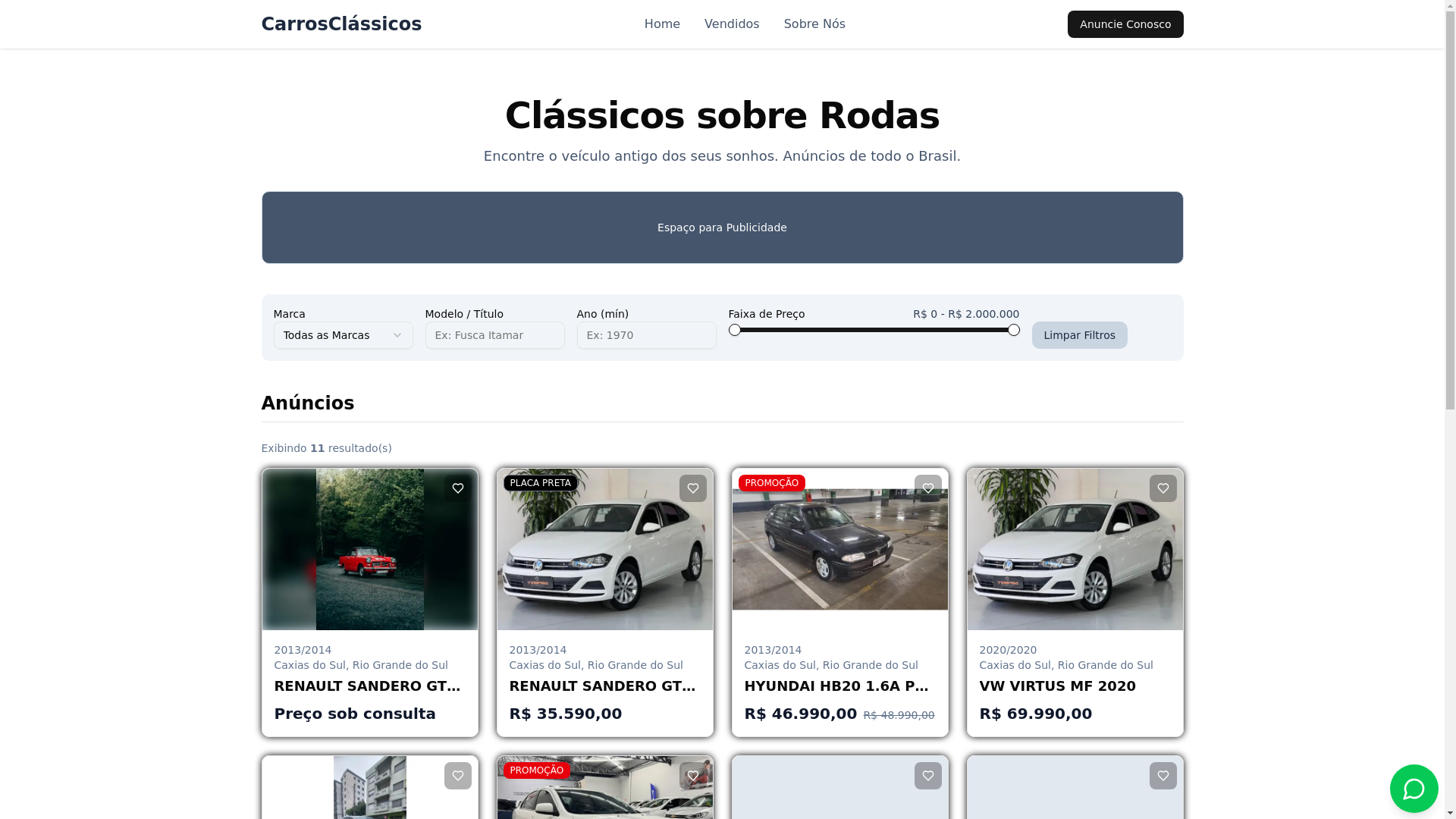 website screenshot of https://serravintage.com.br/