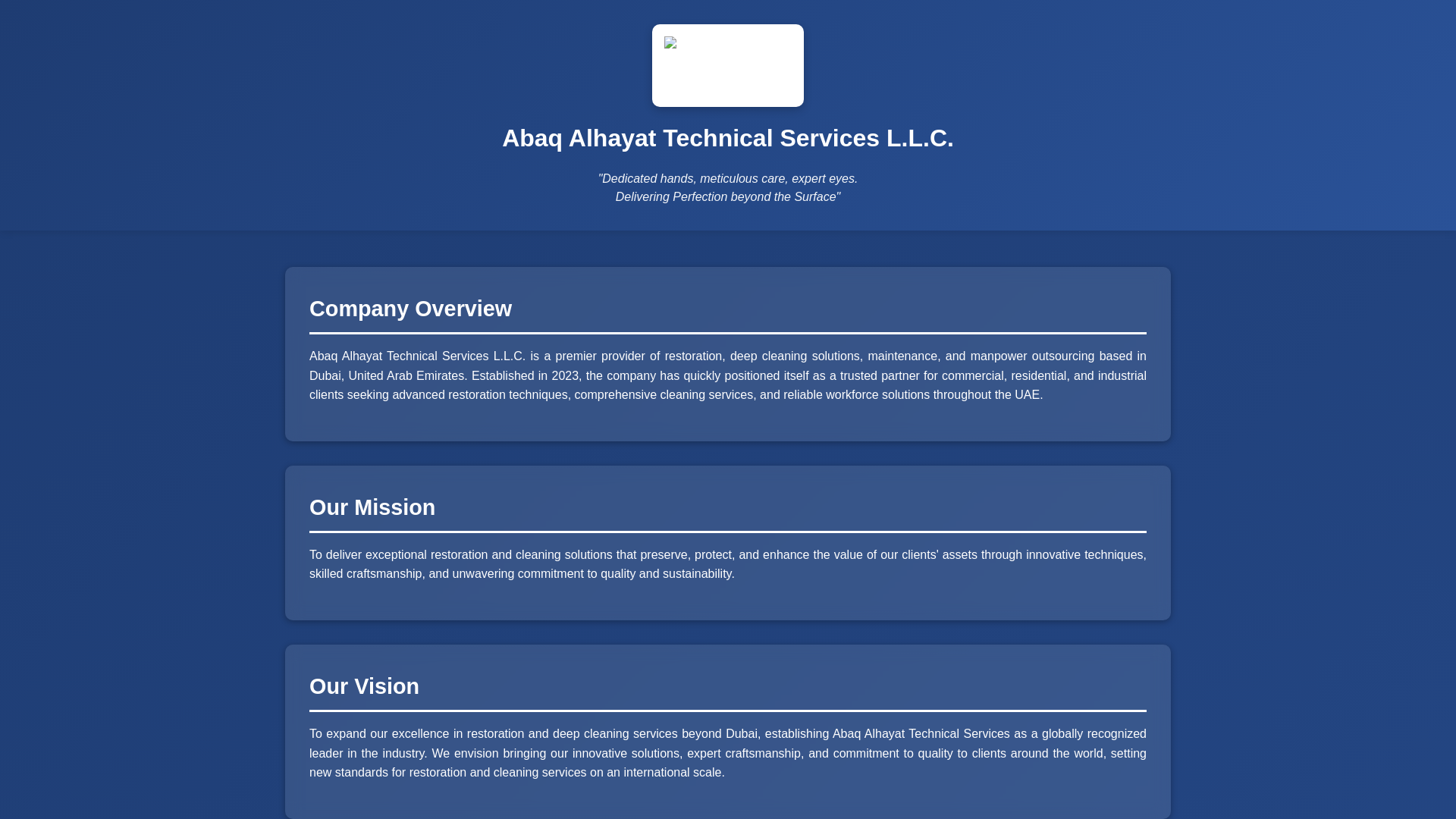 website screenshot of https://abaqalhayattechnicalservicesllc.ae