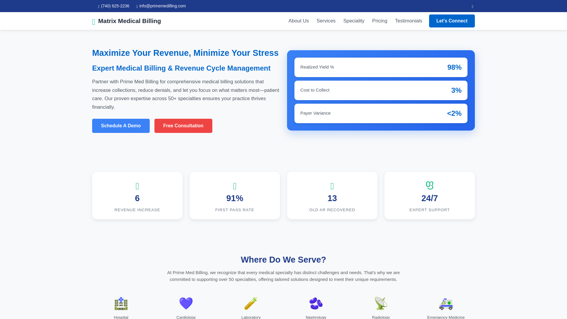 website screenshot of https://matrixmedicalbilling.com/