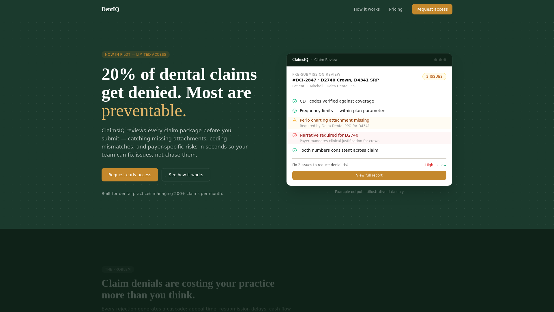 website screenshot of https://dentiq.us
