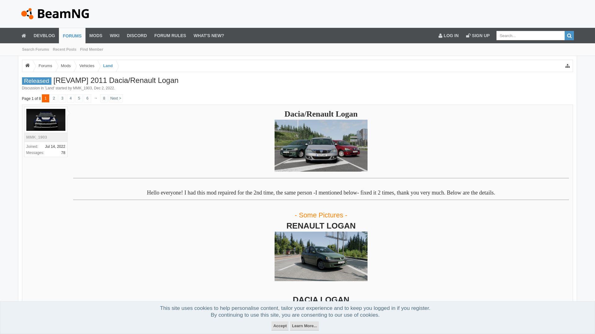 website screenshot of https://www.beamng.com/threads/2011-dacia-logan-renault-tondar.89313/