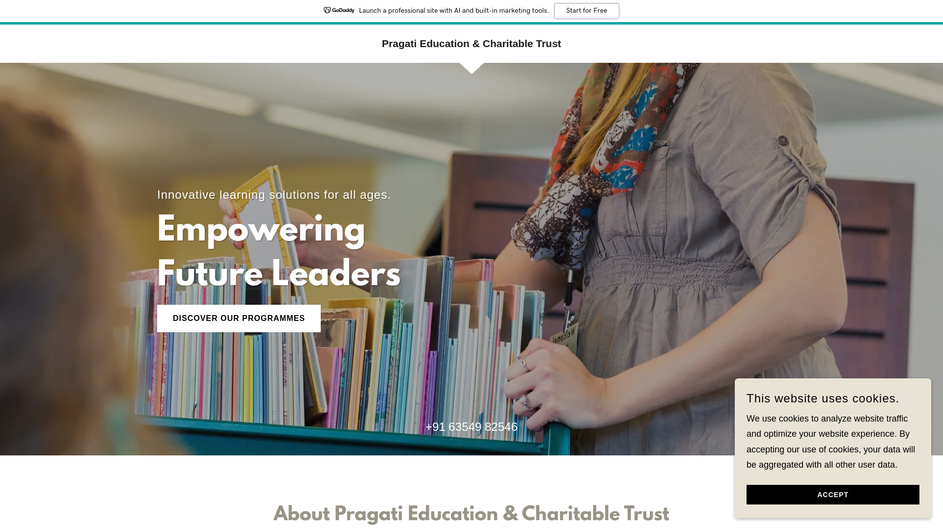 website screenshot of https://pragatieducationtrust.in/
