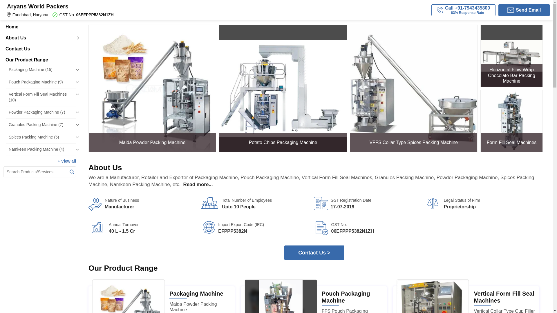 website screenshot of https://aryansworldpackers.in/