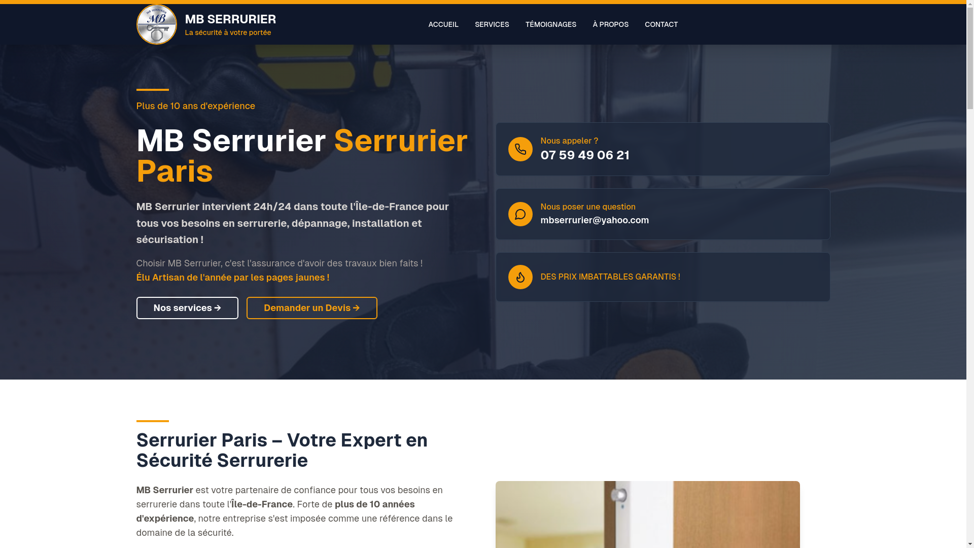 website screenshot of https://mbserrurier.com/