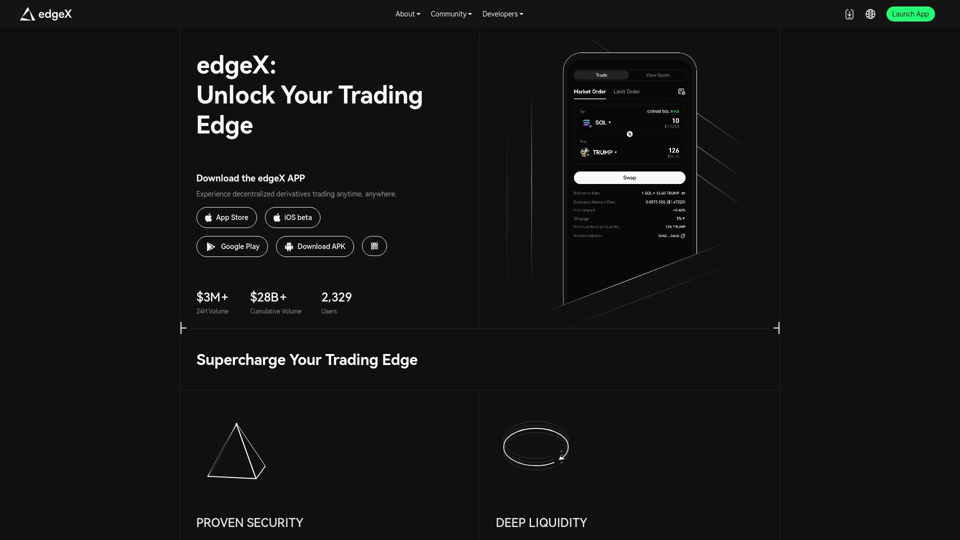 website screenshot of https://edgex-web-interface-testnet.pages.dev/