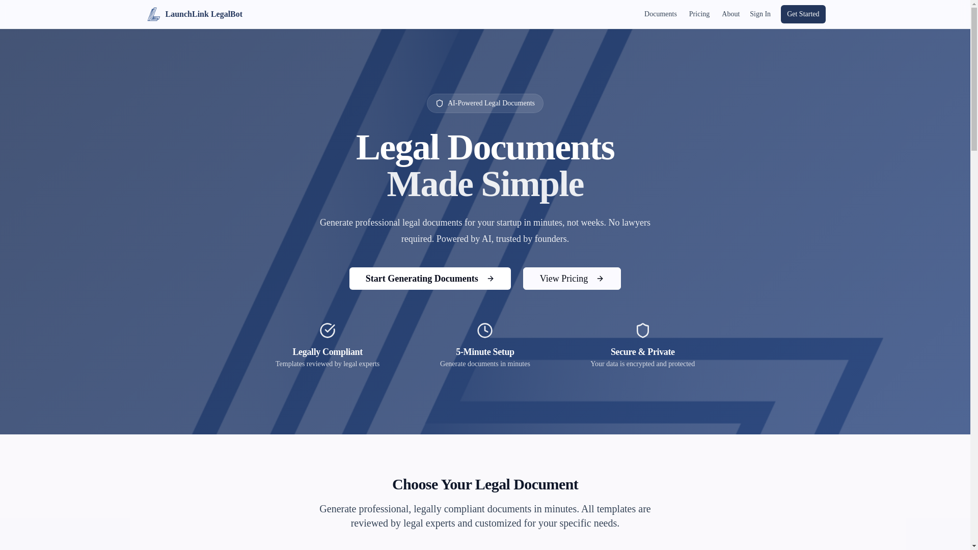 website screenshot of https://launchlinklegalbot.com/