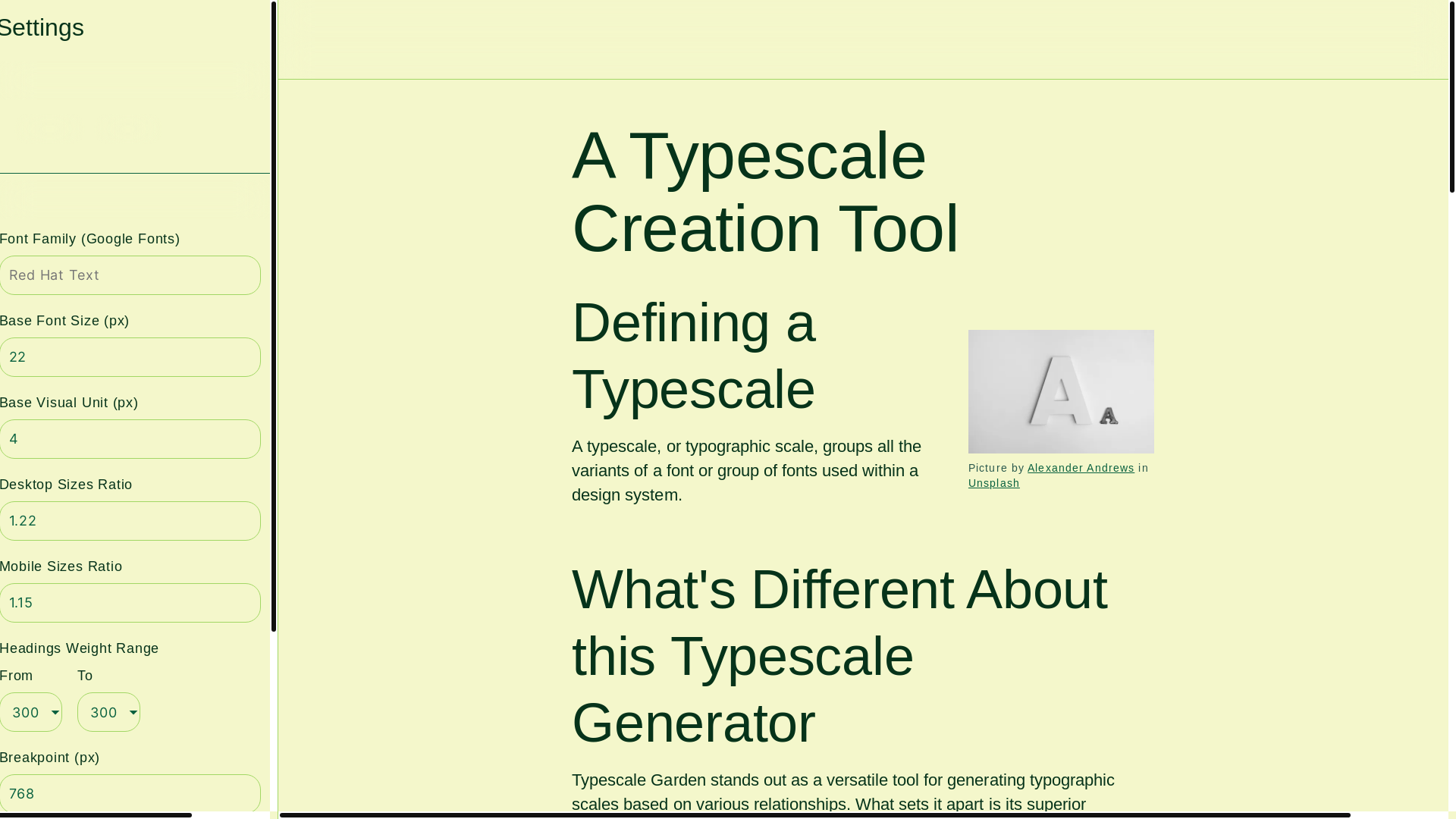 website screenshot of https://typescale-garden.pages.dev/