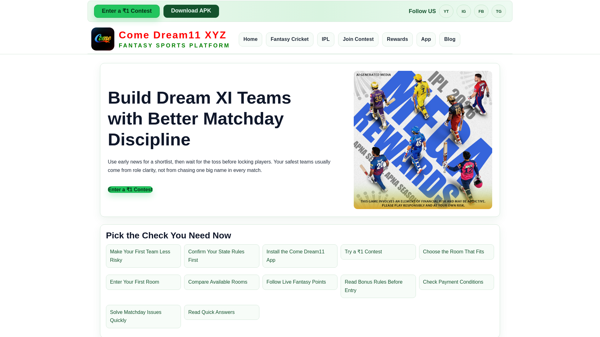 website screenshot of https://comedream11.xyz/