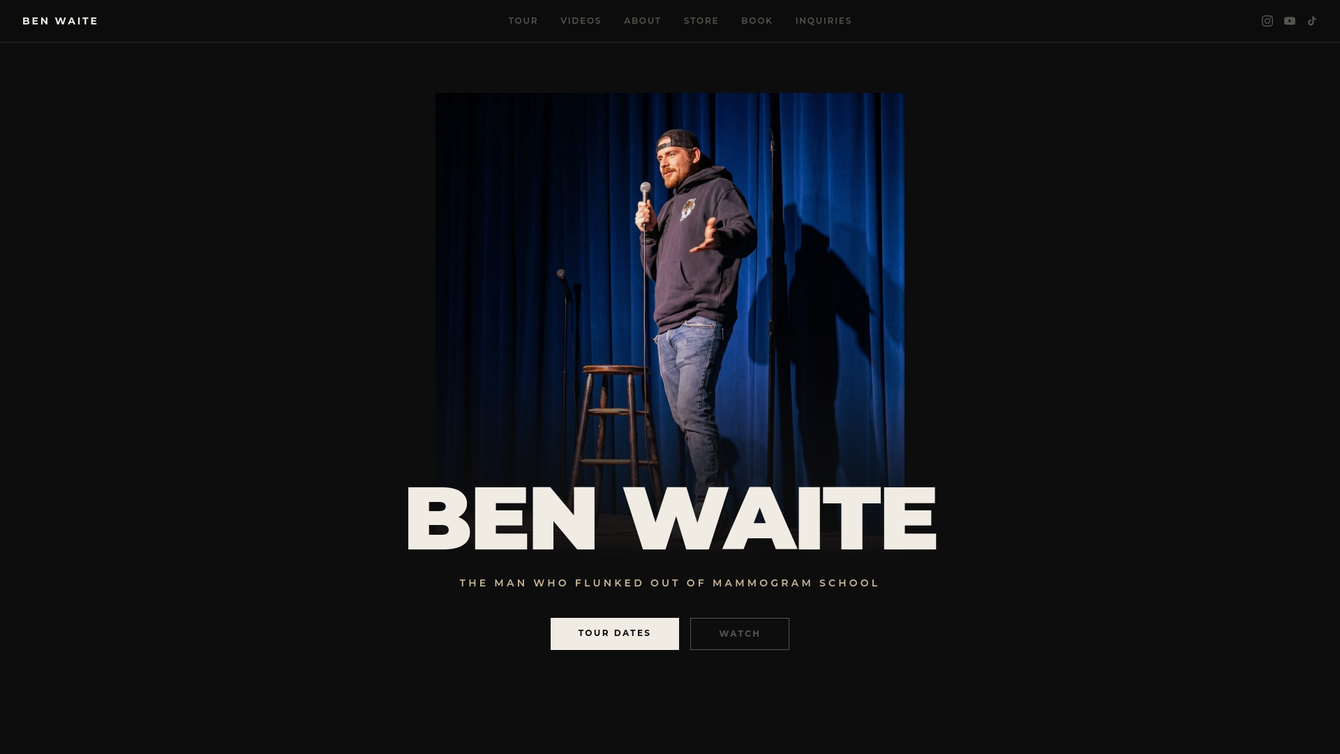 website screenshot of https://benwaitecomedy.com