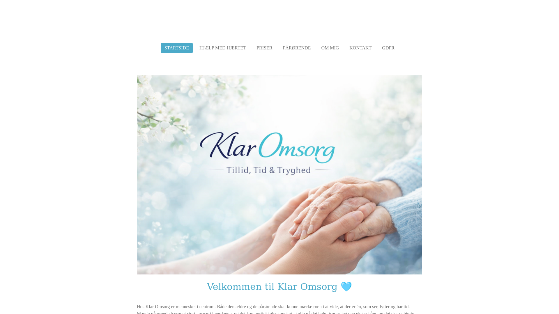 website screenshot of https://klaromsorg.dk/