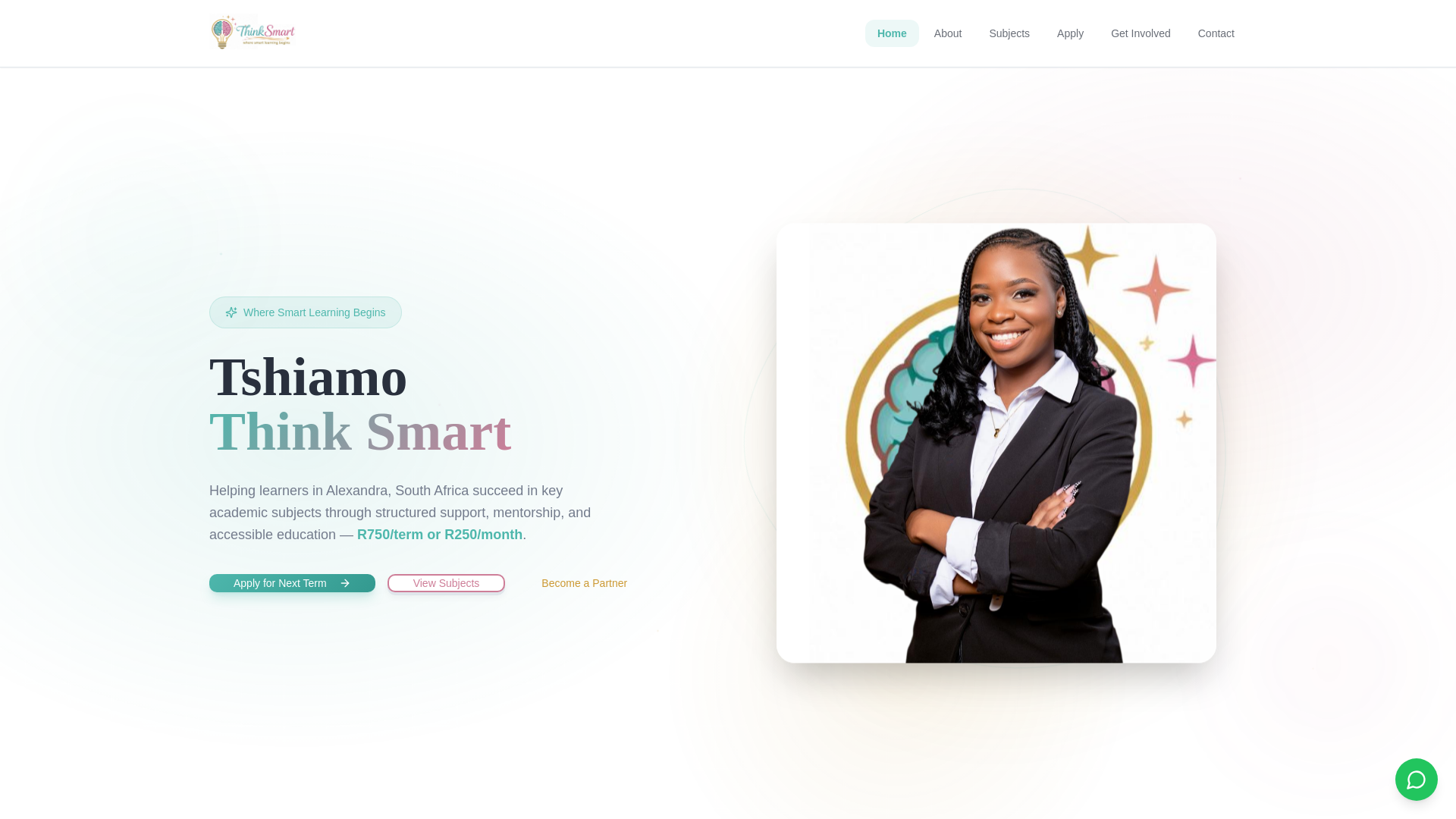 website screenshot of https://tshiamothinksmart.co.za/