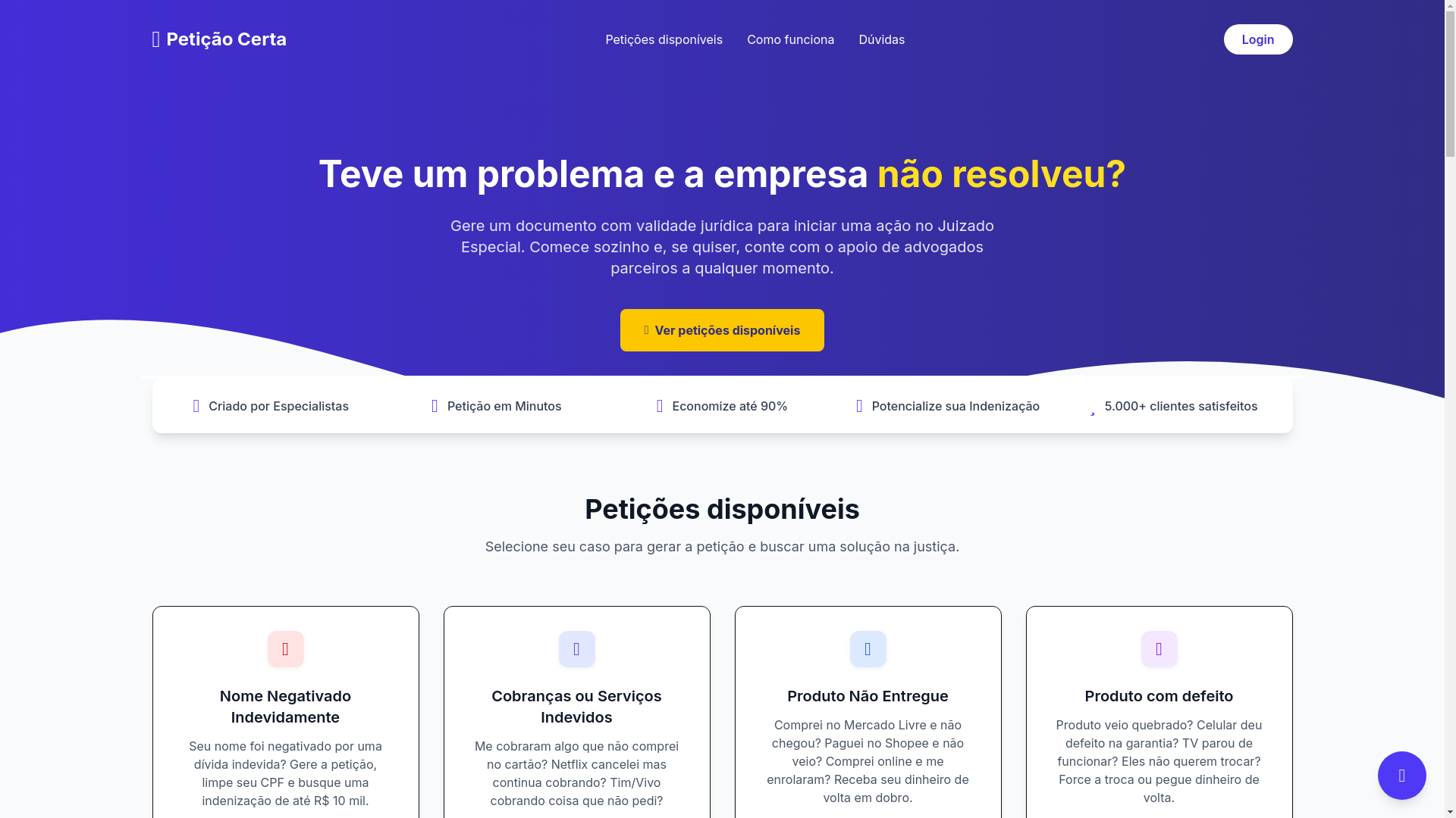 website screenshot of https://peticaocerta.com.br/