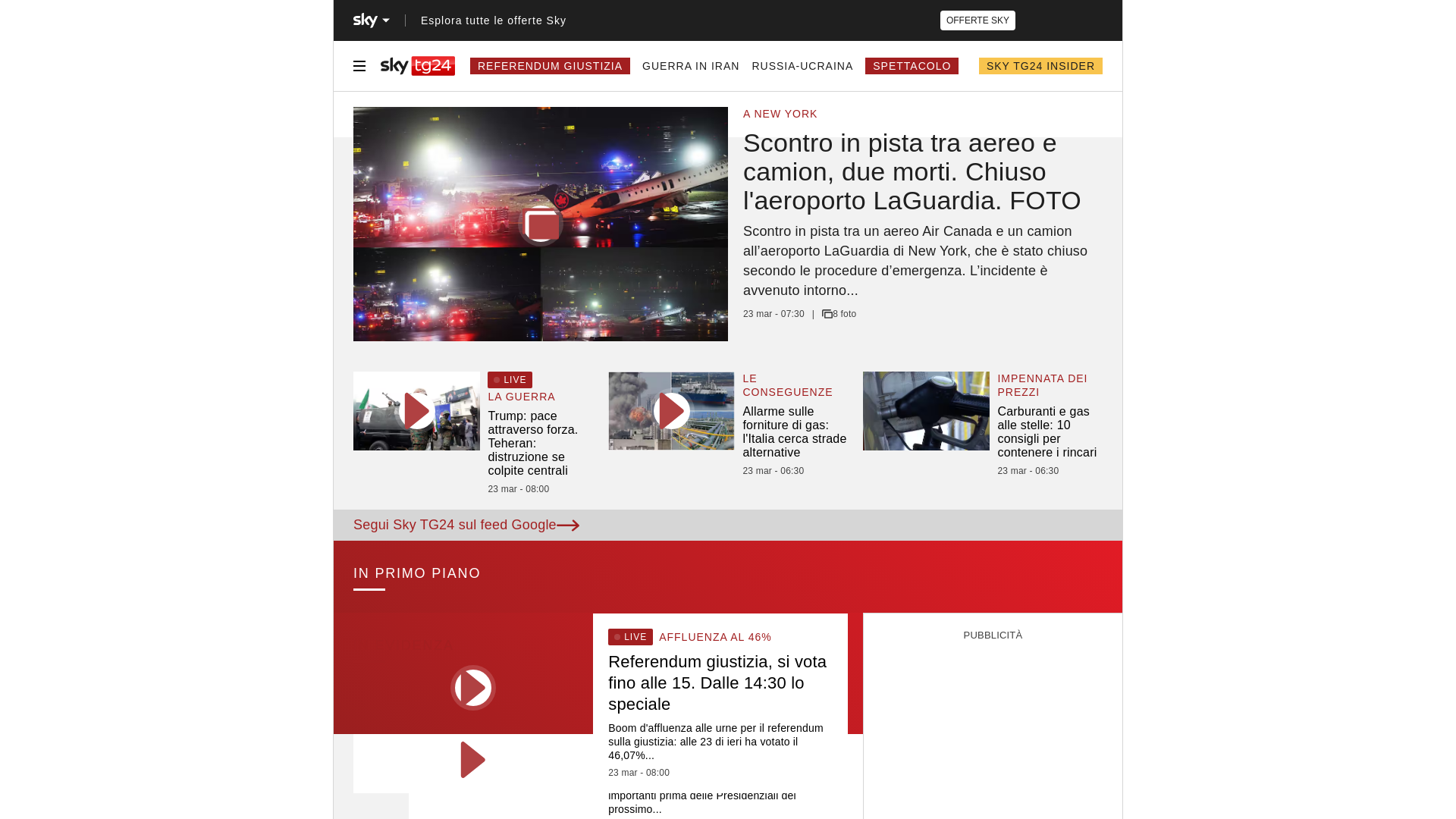 website screenshot of https://tg24.sky.it