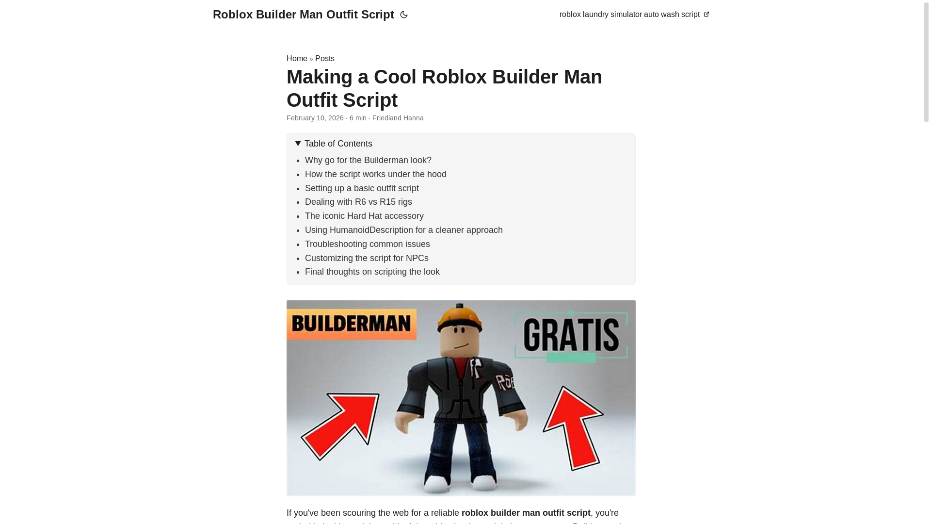 website screenshot of https://roblox-builder-man-outfit-script.pages.dev/
