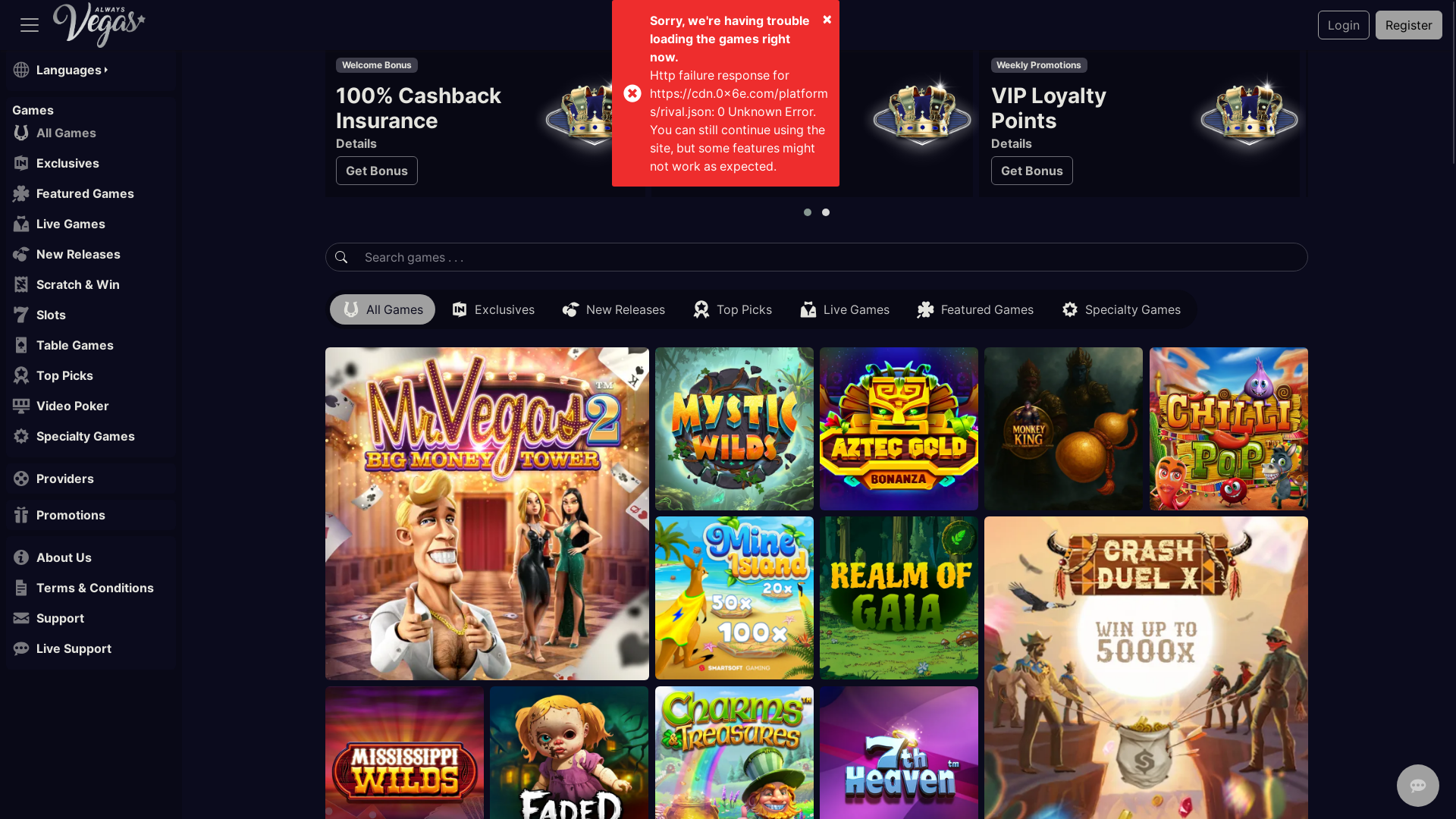 website screenshot of https://alwaysvegascasino.live/