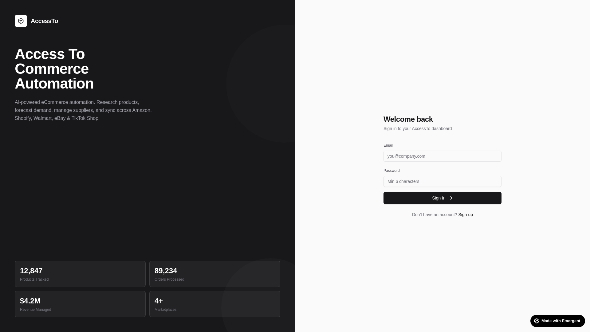 website screenshot of https://accessto.store/