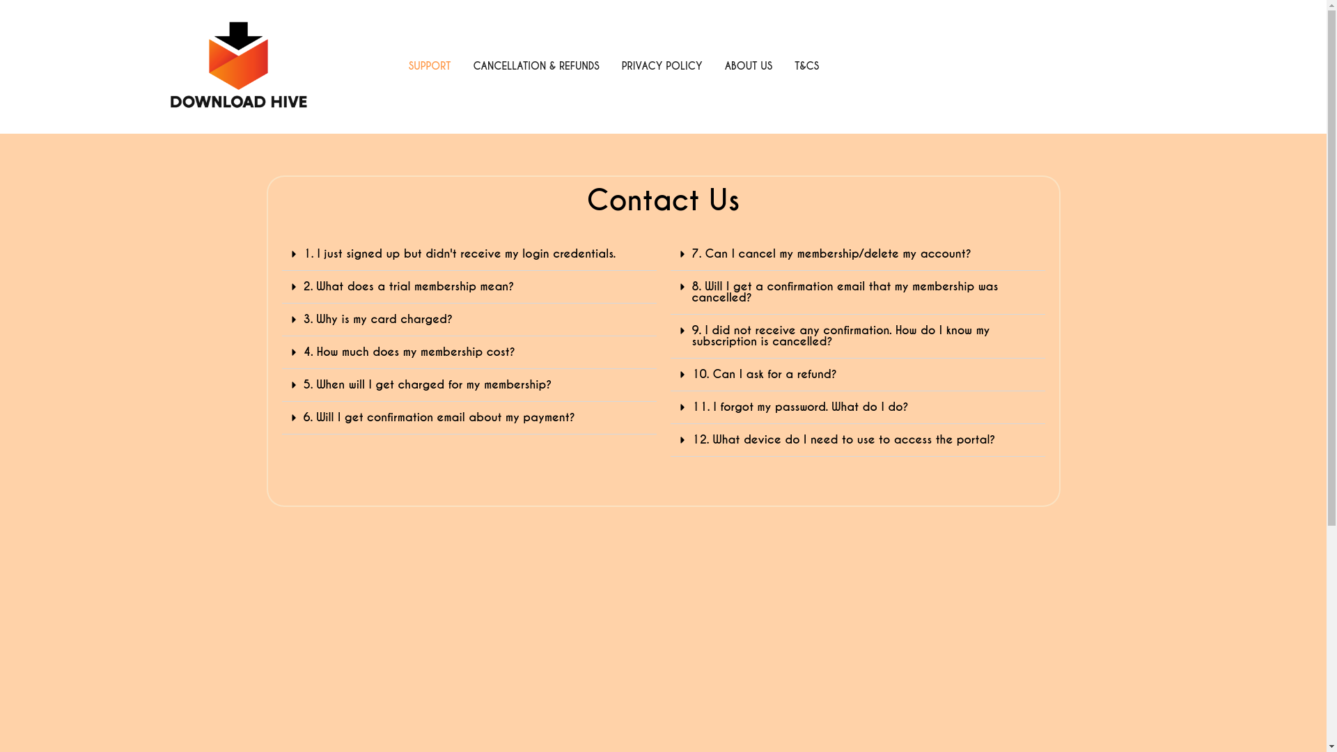 website screenshot of https://download-hive.com/support/
