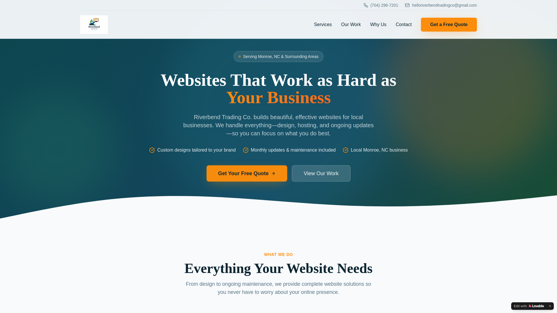 website screenshot of https://riverbendtrading.co/