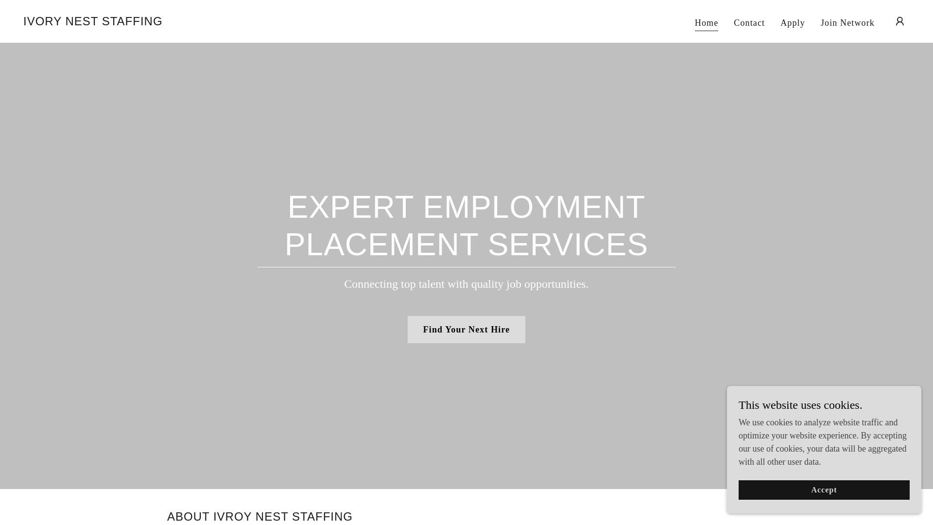 website screenshot of https://ivoryneststaffing.com/