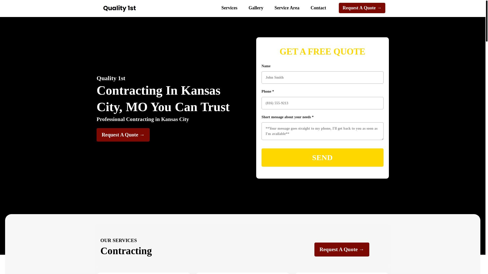 website screenshot of https://quality1stkc.com/