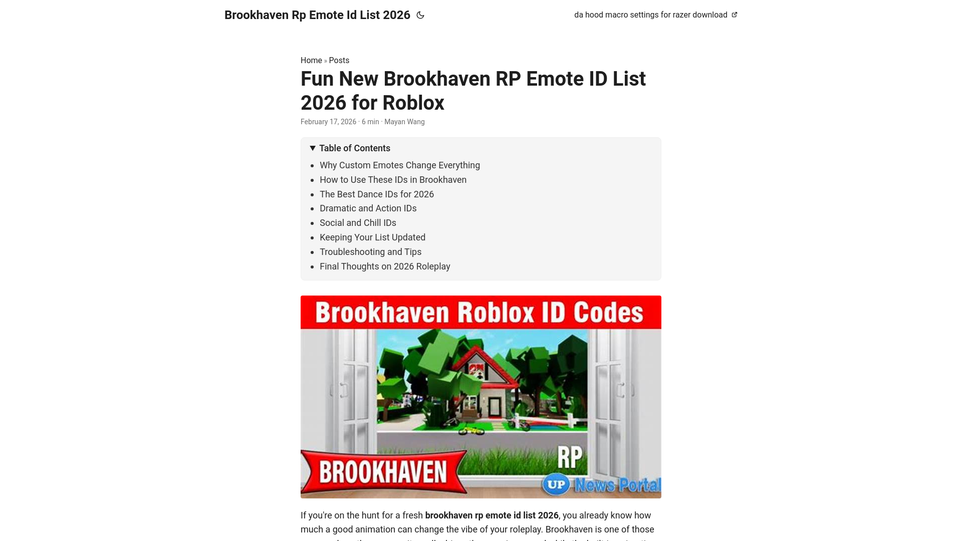 website screenshot of https://brookhaven-rp-emote-id-list-2026.pages.dev/