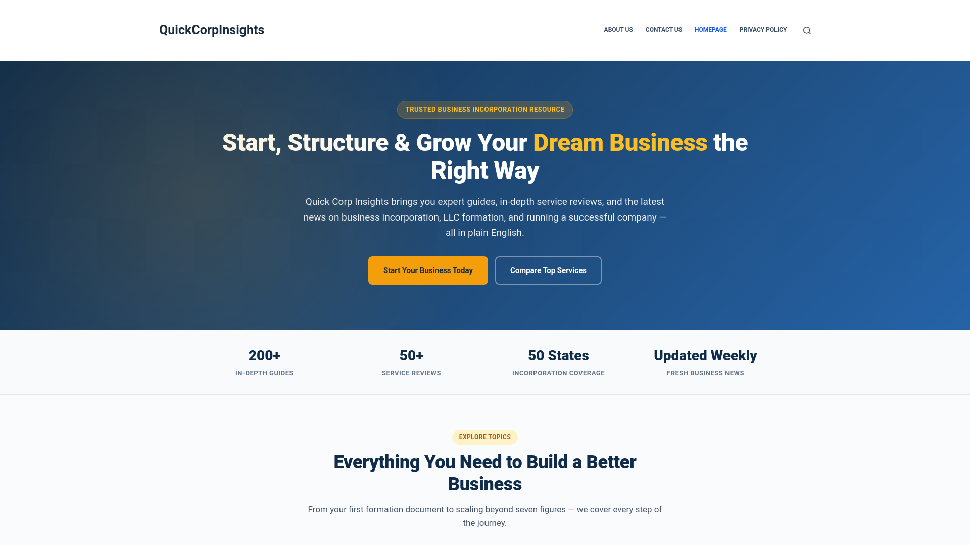 website screenshot of https://quickcorpinsights.com/