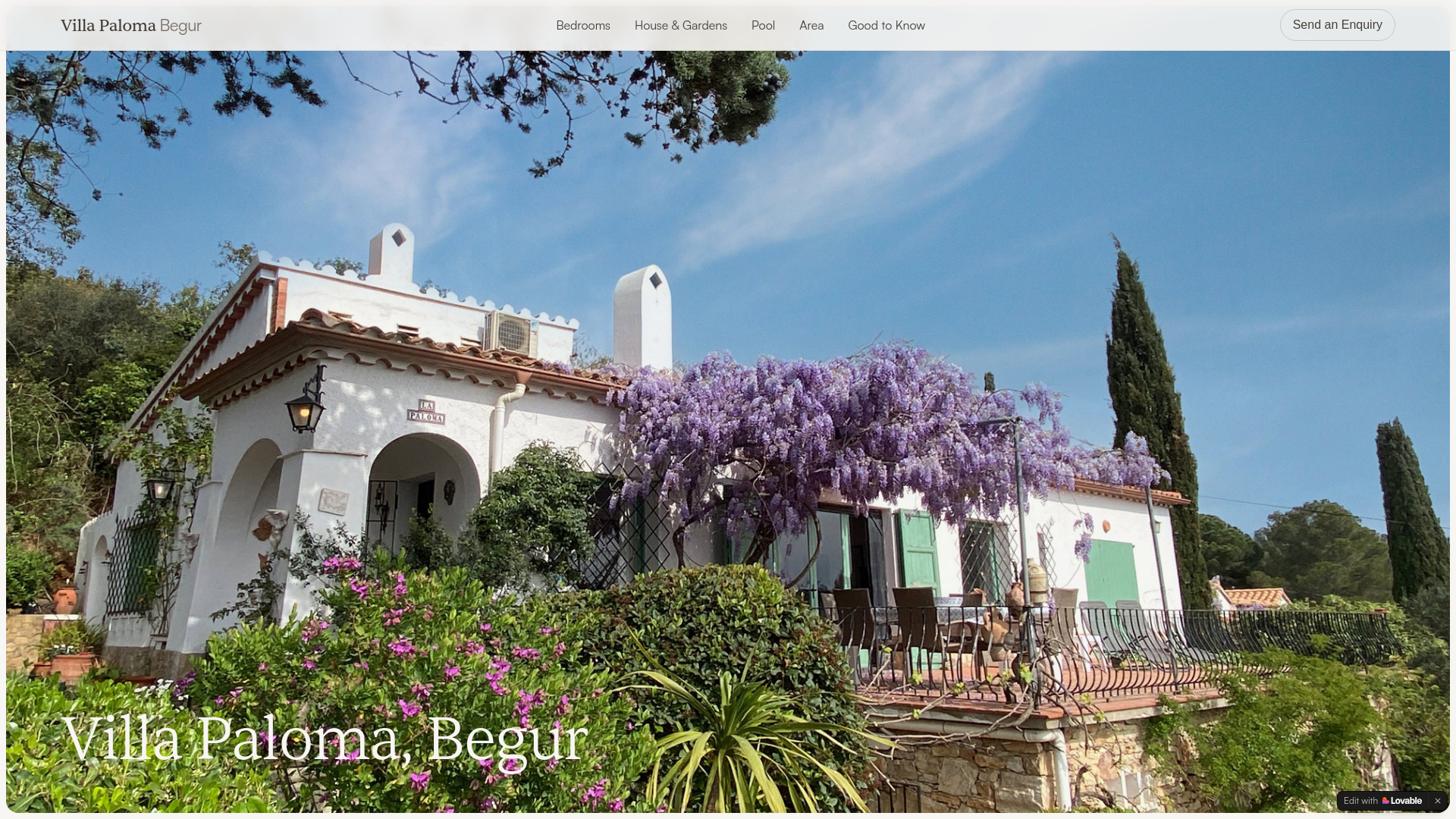 website screenshot of https://villapalomabegur.com/