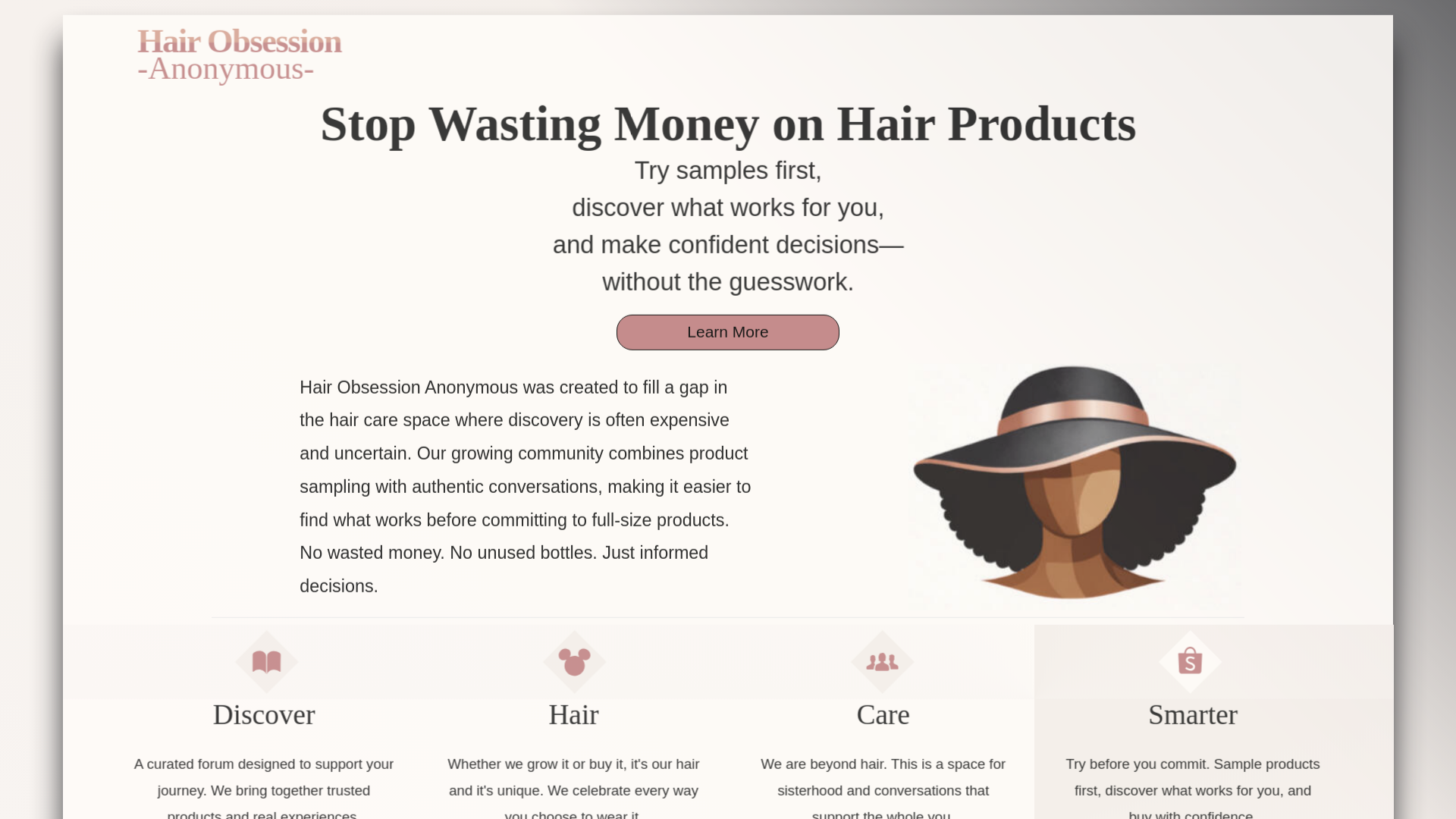 website screenshot of https://hairobsessionanonymous.com