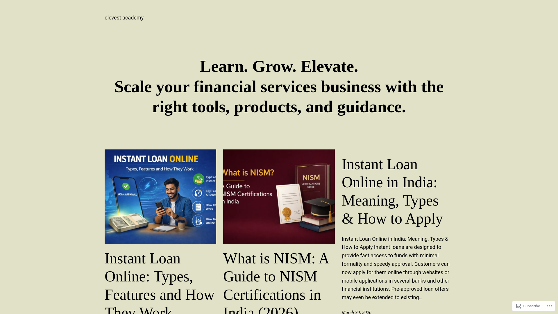 website screenshot of https://elevest.blog