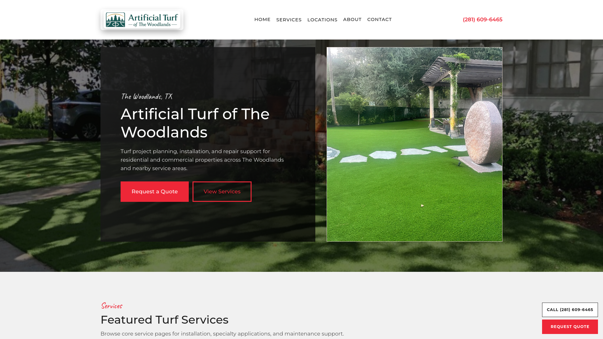 website screenshot of https://artificialturfthewoodlands.com/