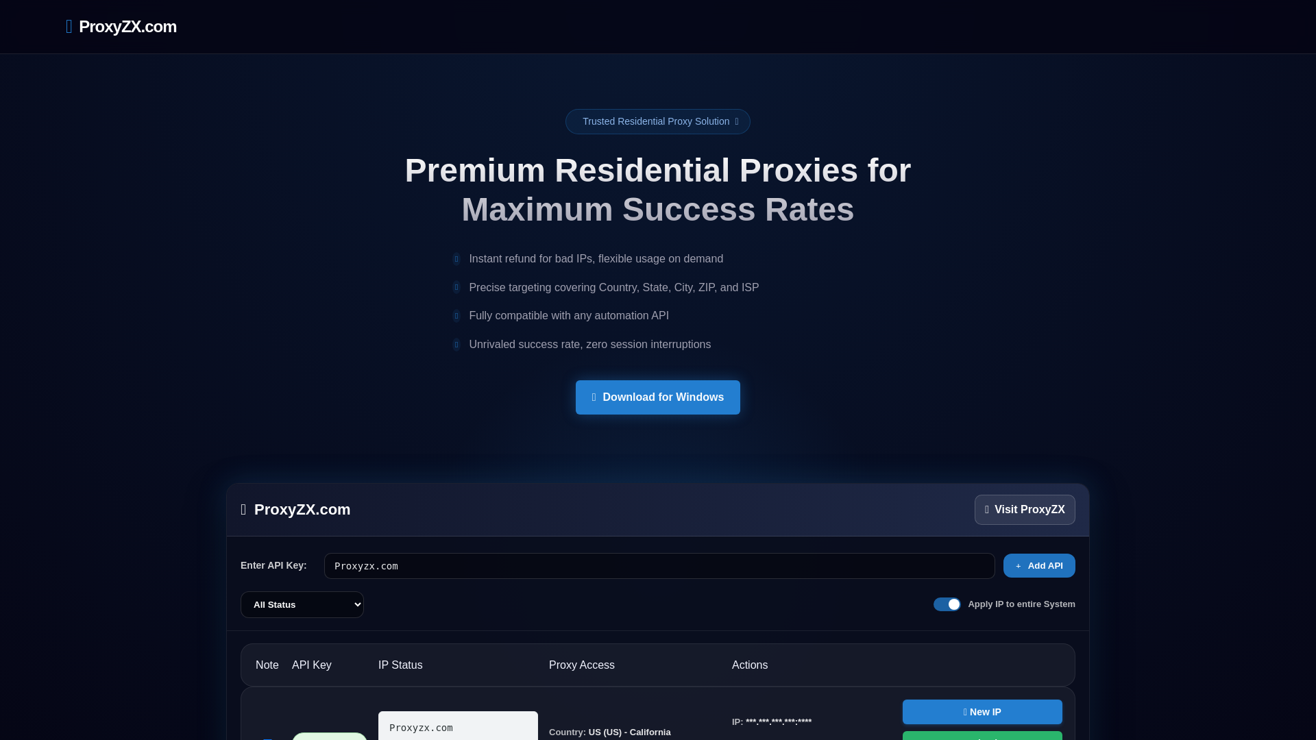 website screenshot of https://proxyzx.com/