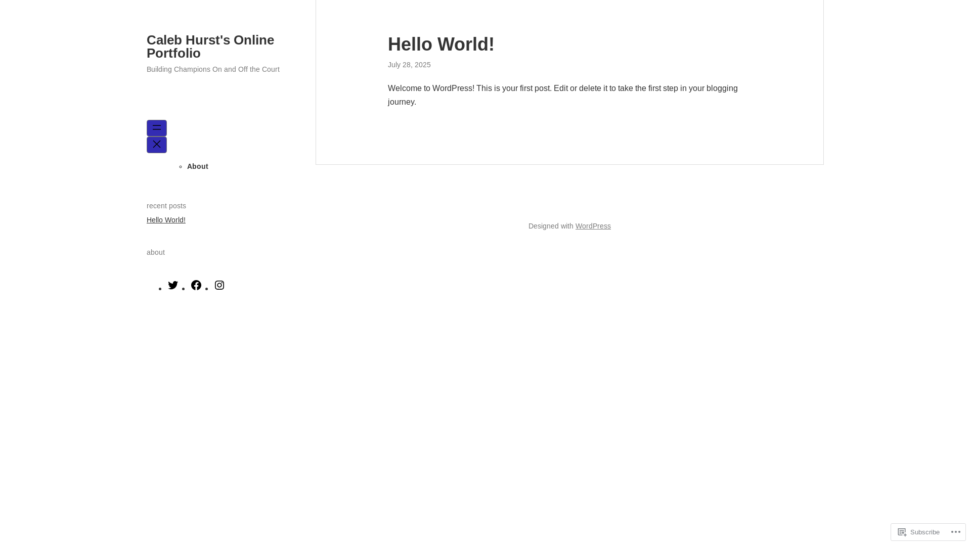 website screenshot of https://calebhurstonlineportfolio.blog/
