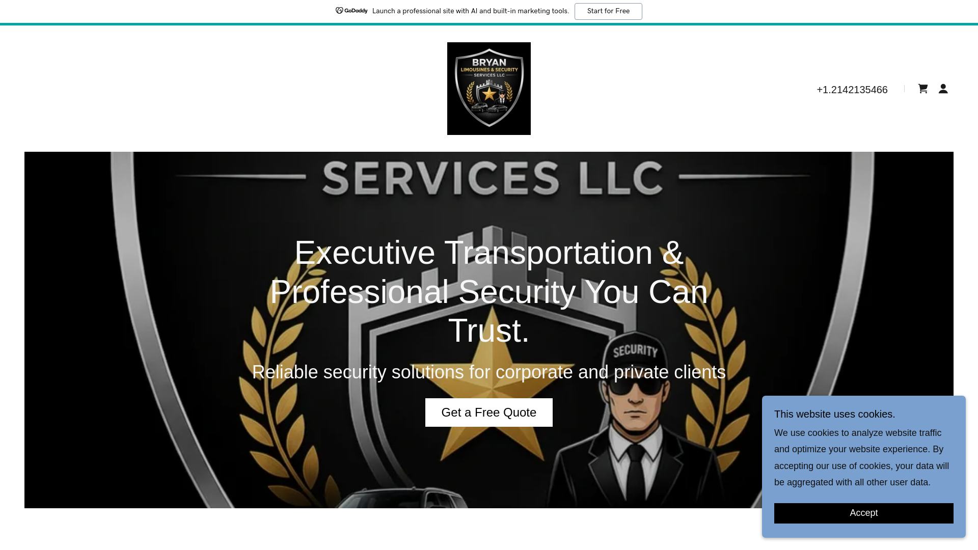 website screenshot of https://bryanlimoandsecurity.com/