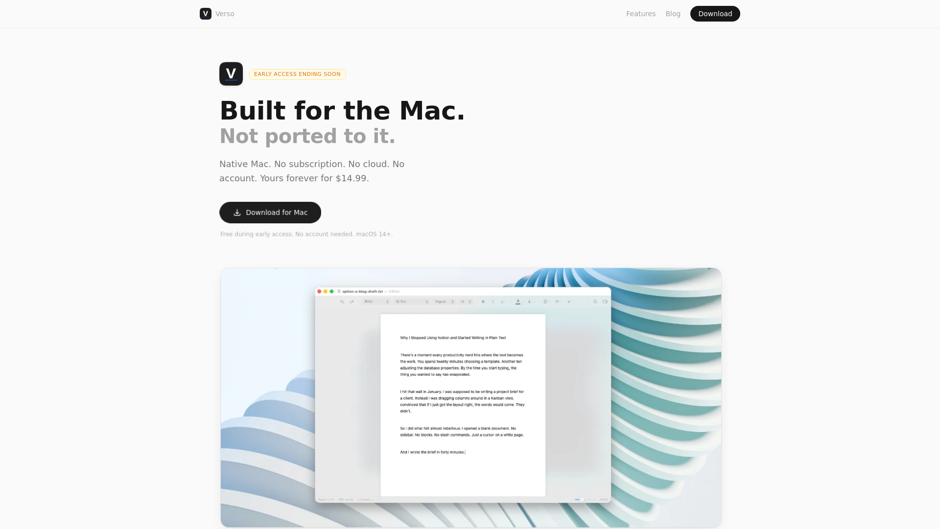 website screenshot of https://versowriter.app