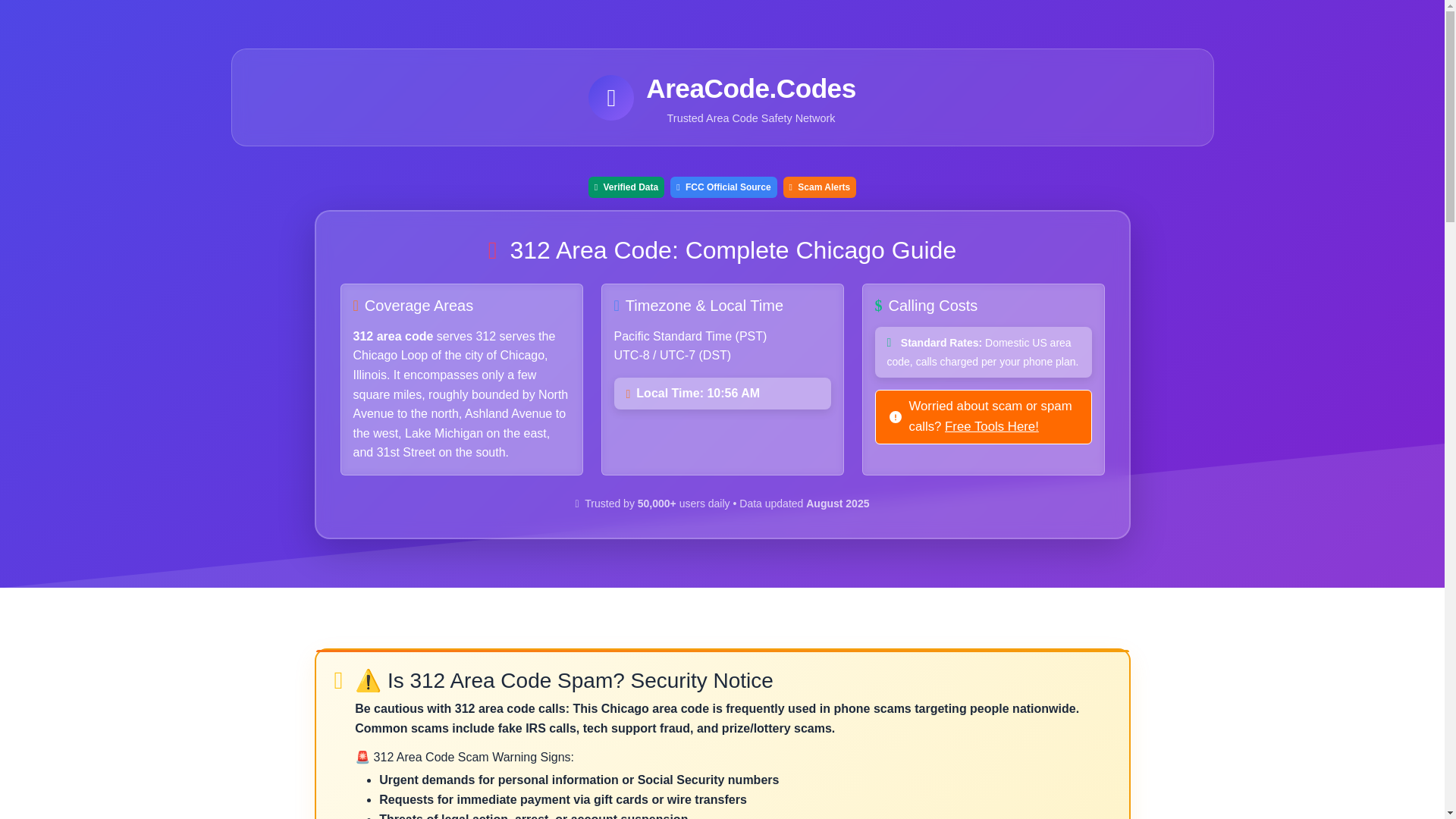 website screenshot of https://312-area-code.pages.dev/