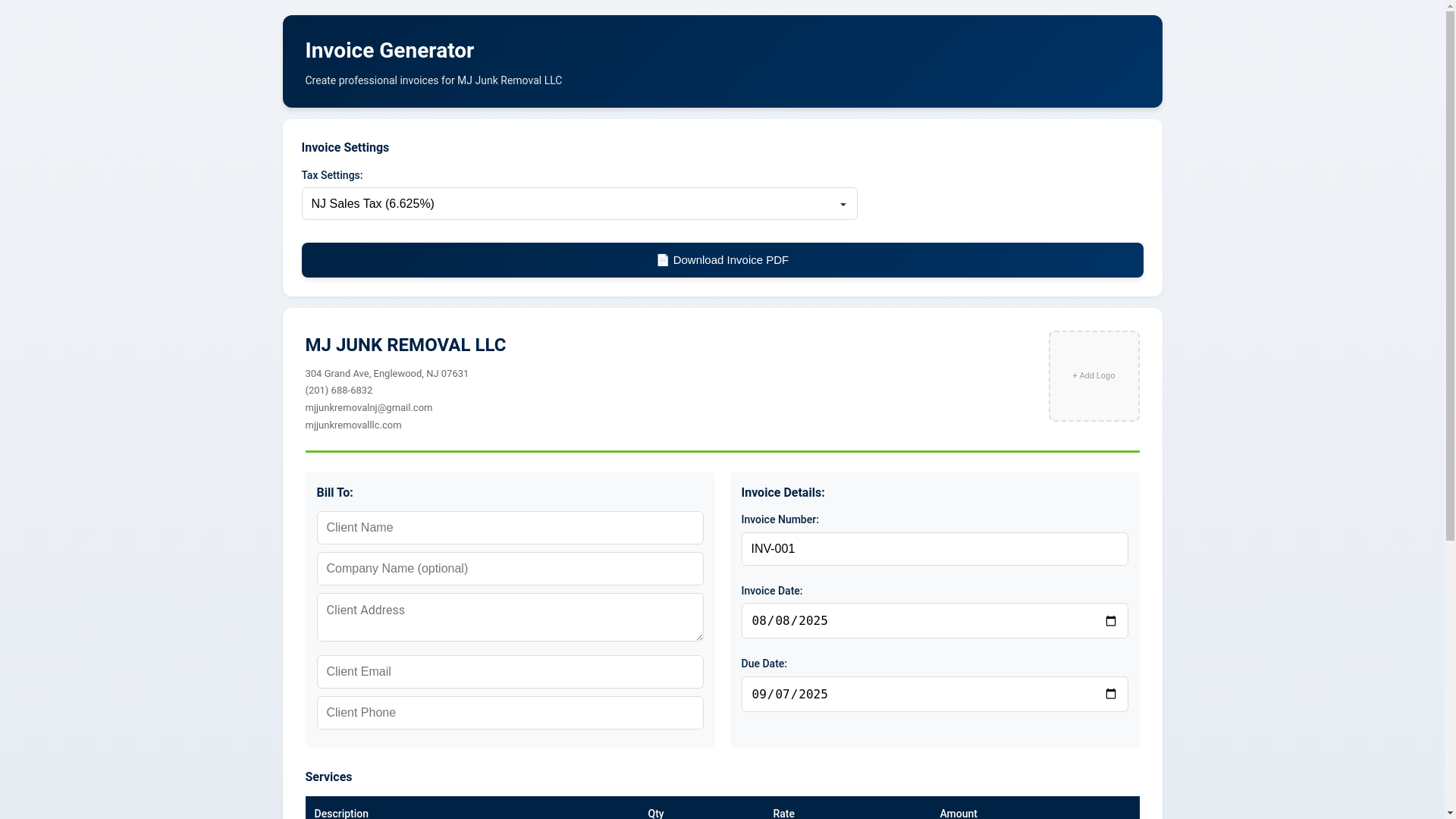 website screenshot of https://mjjunkinvoice.pages.dev/