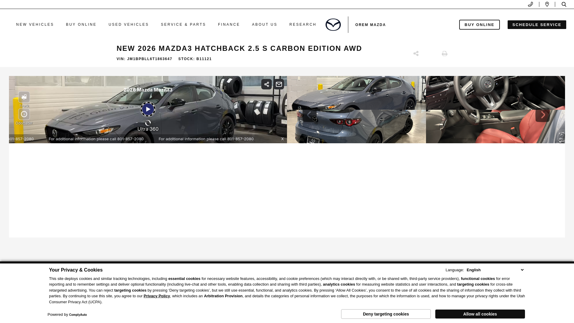 website screenshot of https://www.oremmazda.com/inventory/JM1BPBLL6T1863647/?store={store_code}